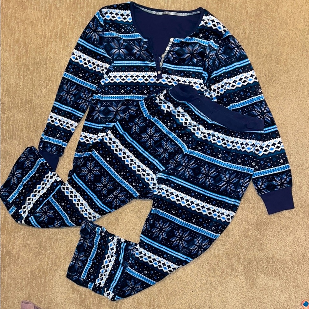 Nautica Blue and White Pajama Set with Nordic Pattern